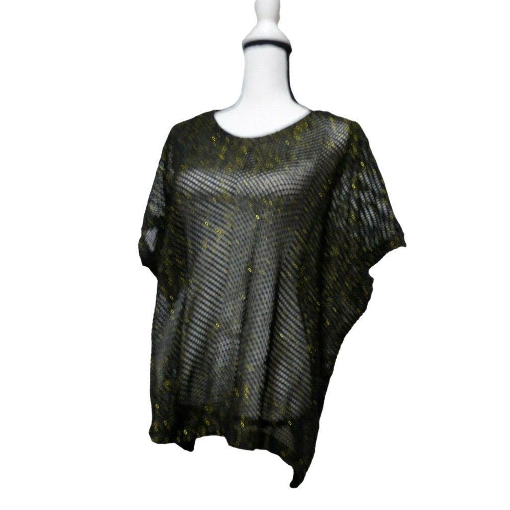 Oh Concept Collection Open Mesh Mettalic Poncho Top, One Size; Black/Gold